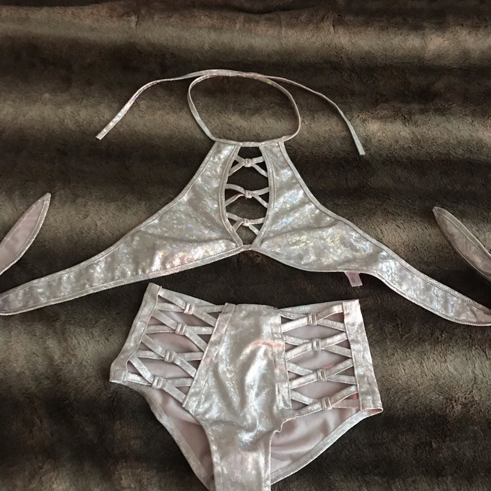 Sparkly Silver Halter Top and High Waisted Bottoms